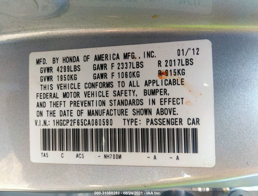 1HGCP2F65CA080590