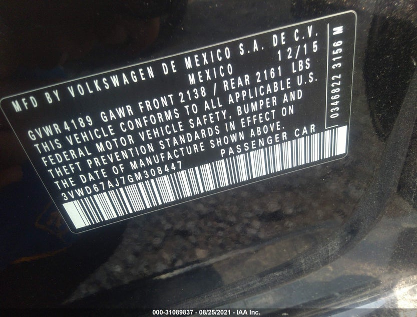 3VWD67AJ7GM308447