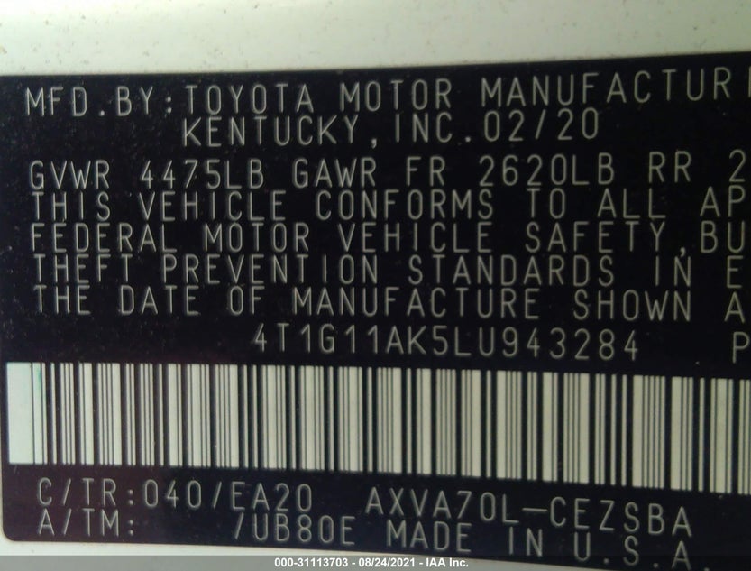 4T1G11AK5LU943284