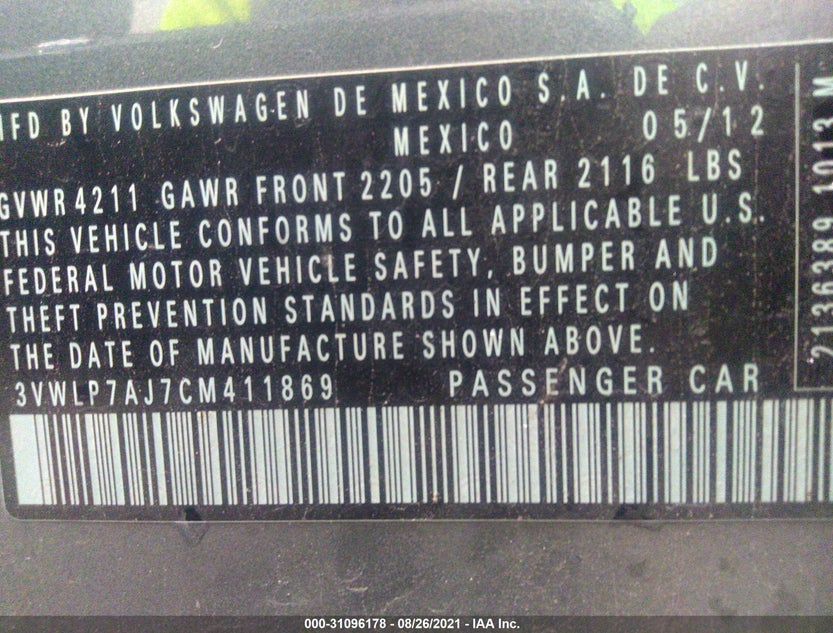 3VWLP7AJ7CM411869