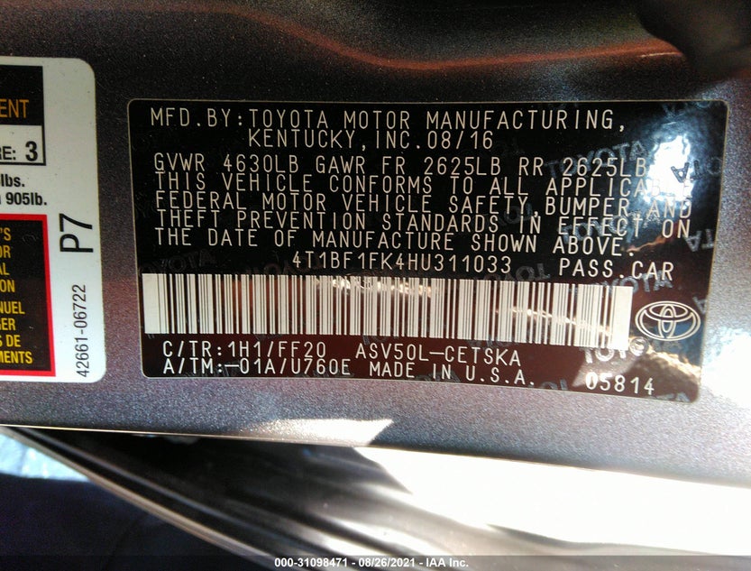4T1BF1FK4HU311033