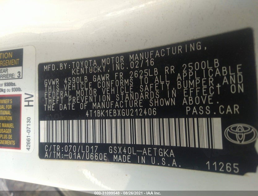 4T1BK1EBXGU212406