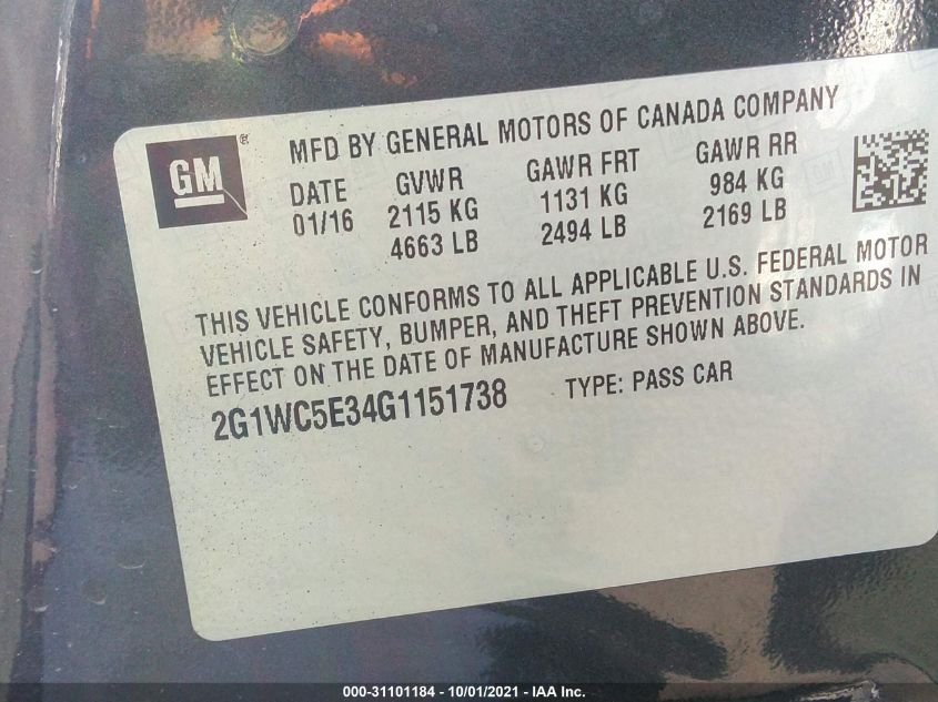 2G1WC5E34G1151738 2016 Chevrolet Impala Limited Ltz