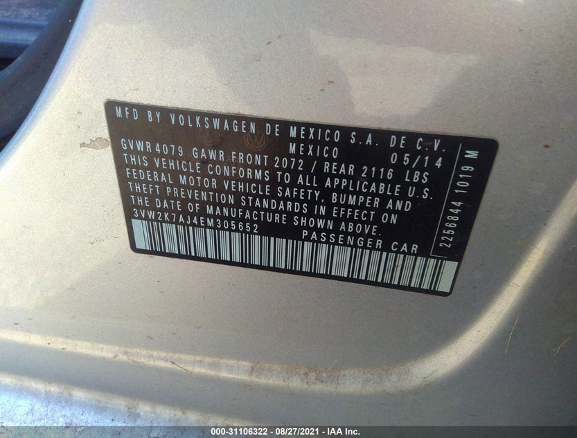 3VW2K7AJ4EM305652