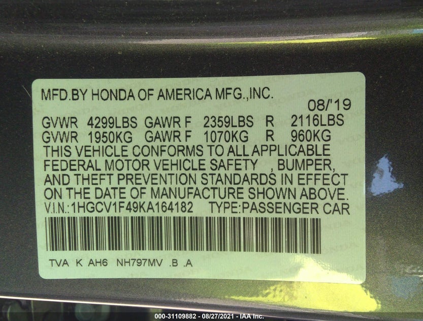 1HGCV1F49KA164182