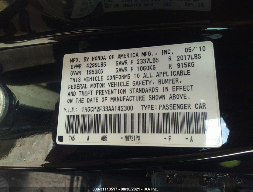 1HGCP2F33AA142300