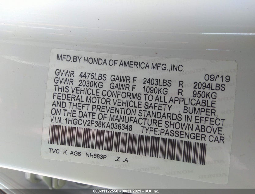 1HGCV2F36KA036348