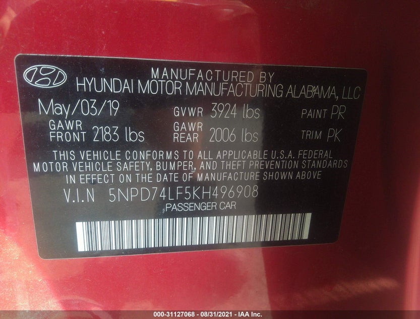 5NPD74LF5KH496908