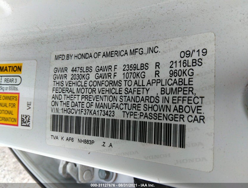 1HGCV1F37KA173423