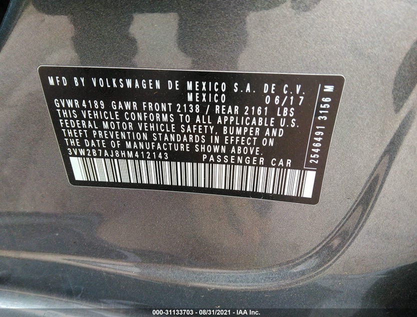 3VW2B7AJ8HM412143