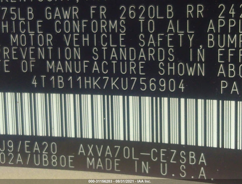 4T1B11HK7KU756904