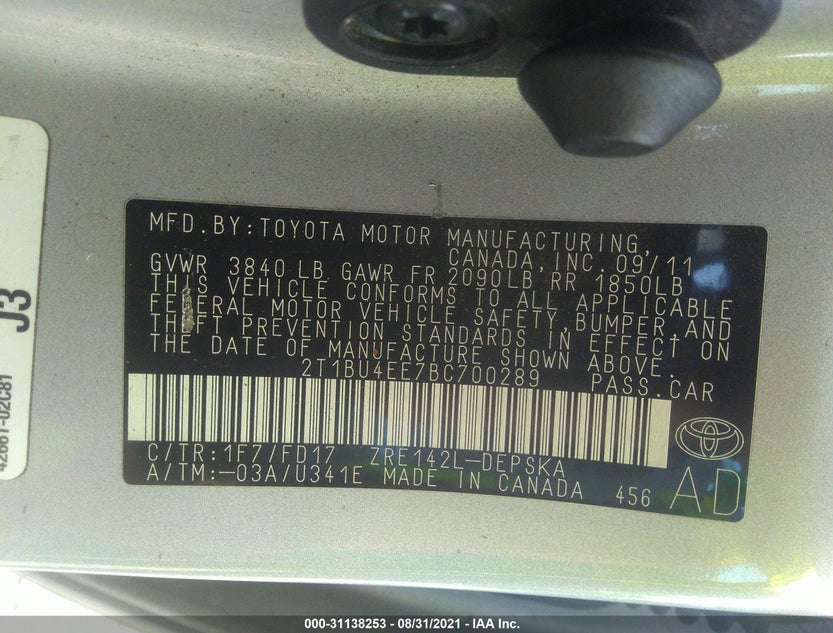 2T1BU4EE7BC700289