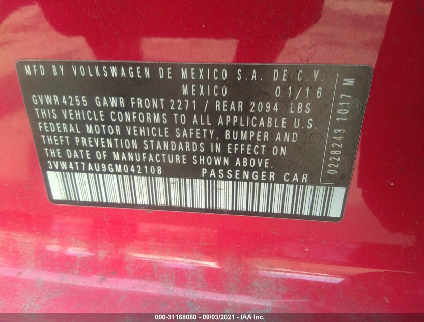 3VW4T7AU9GM042108