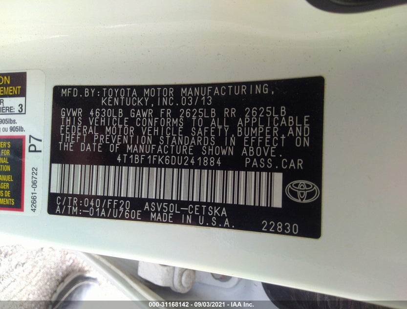 4T1BF1FK6DU241884