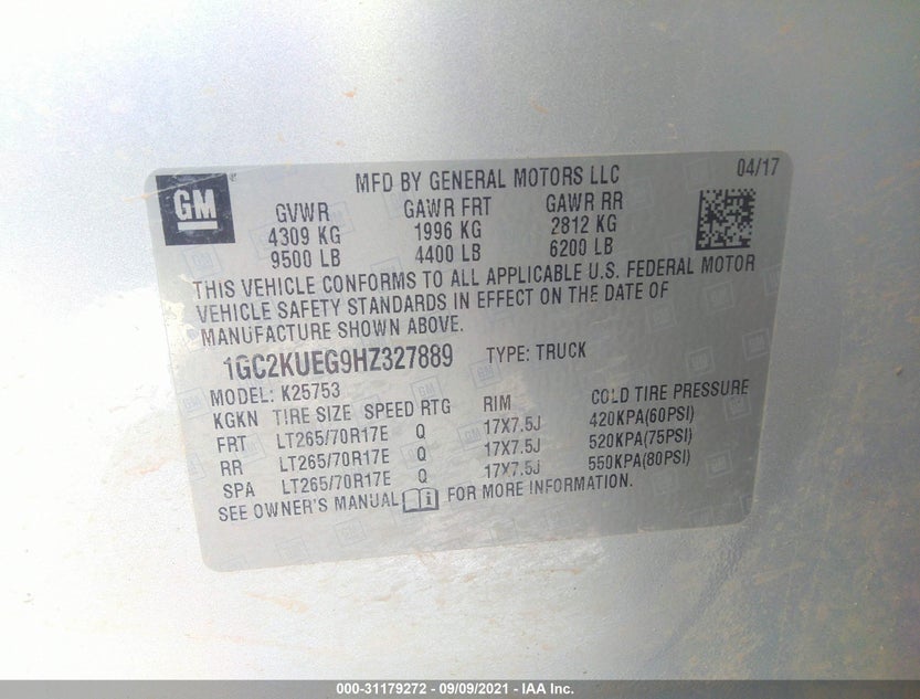 1GC2KUEG9HZ327889