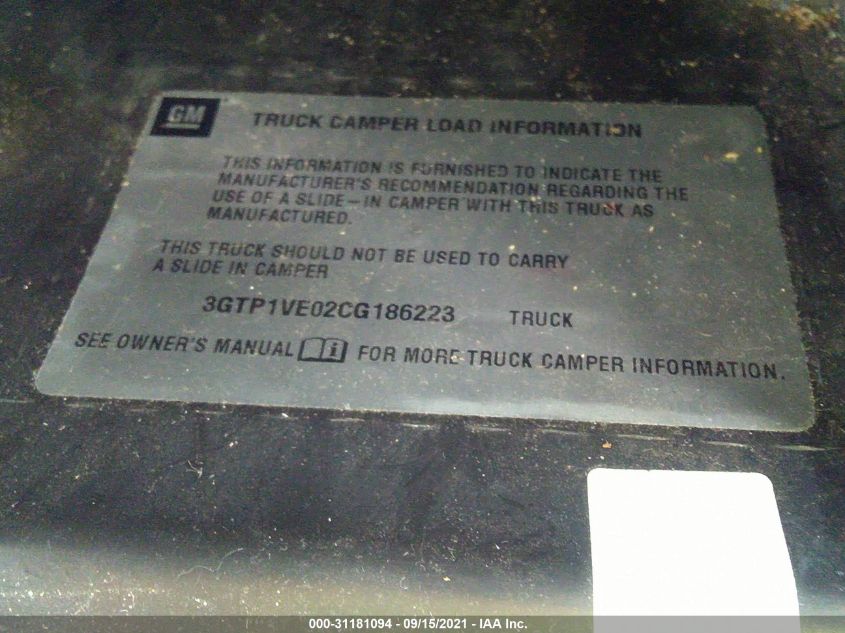 2012 GMC Sierra 1500 Sle VIN: 3GTP1VE02CG186223 Lot: 31181094