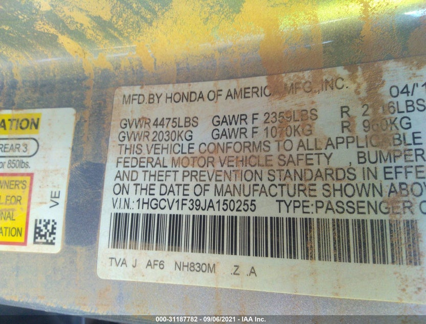 1HGCV1F39JA150255