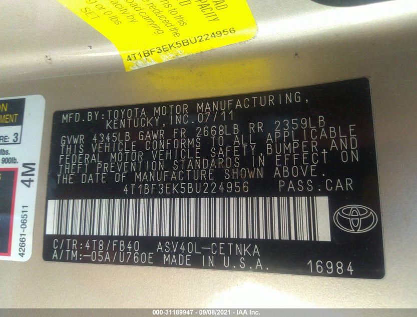 4T1BF3EK5BU224956