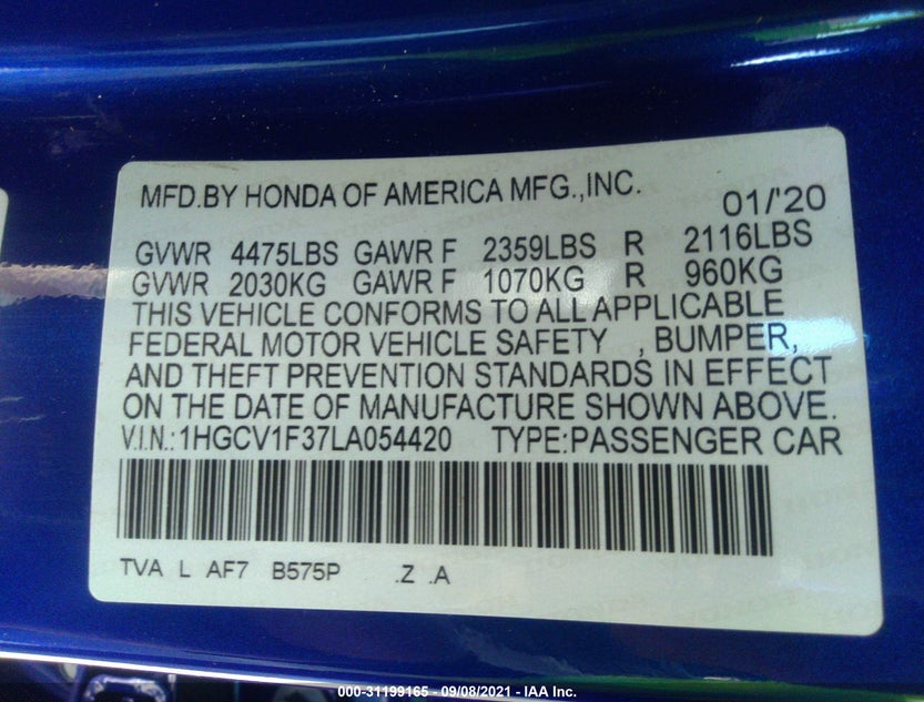 1HGCV1F37LA054420