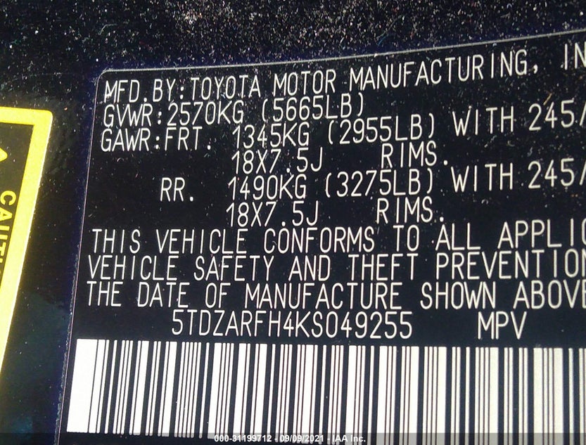5TDZARFH4KS049255