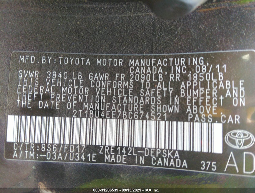 2T1BU4EE7BC674521