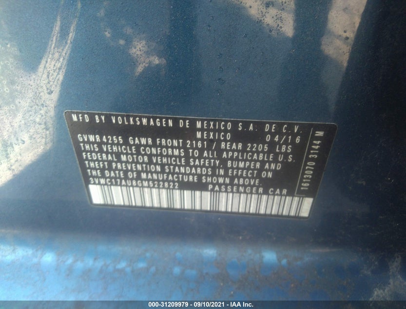 3VWC17AU8GM522822