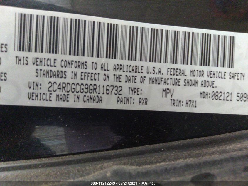 2016 Dodge Grand Caravan Sxt VIN: 2C4RDGCG9GR116732 Lot: 31212249