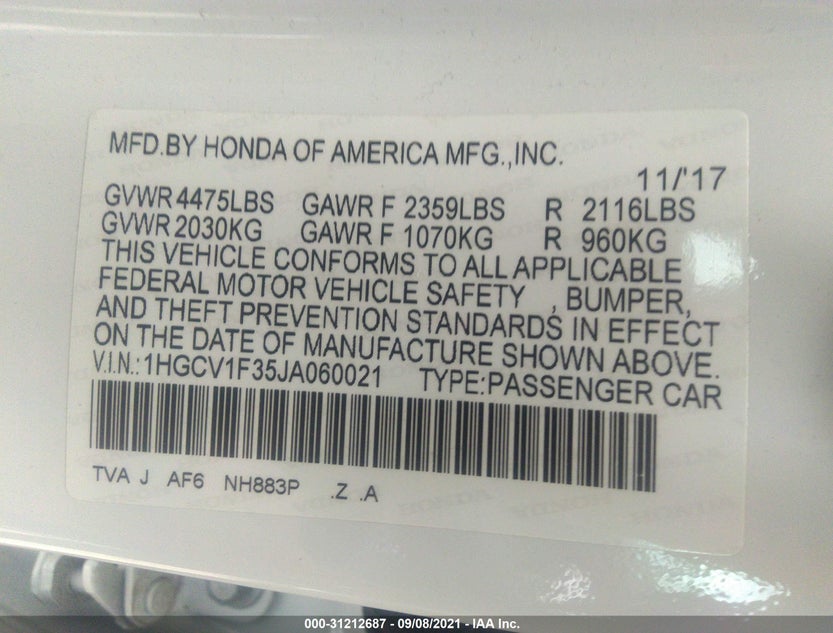 1HGCV1F35JA060021