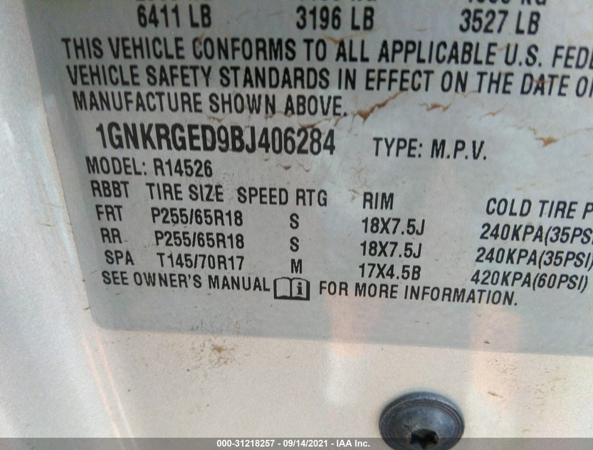 1GNKRGED9BJ406284