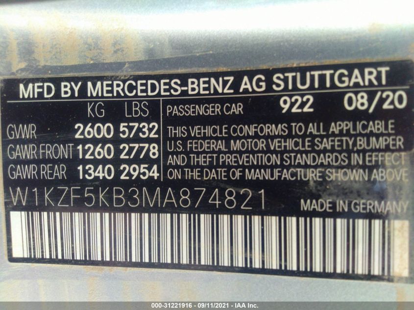 W1KZF5KB3MA874821 2021 Mercedes-Benz E 450 4Matic