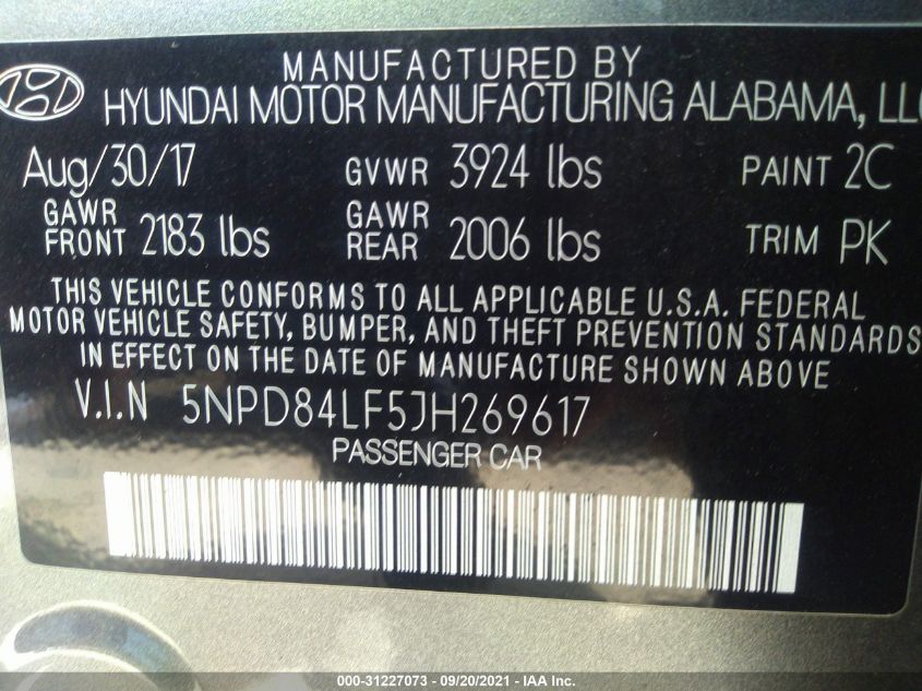 5NPD84LF5JH269617 2018 Hyundai Elantra Value Edition