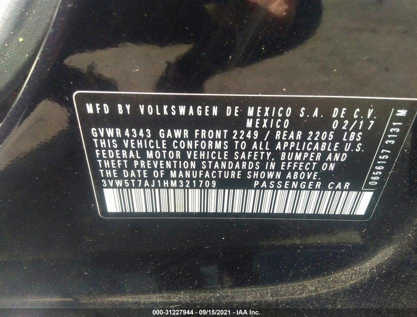 3VW5T7AJ1HM321709