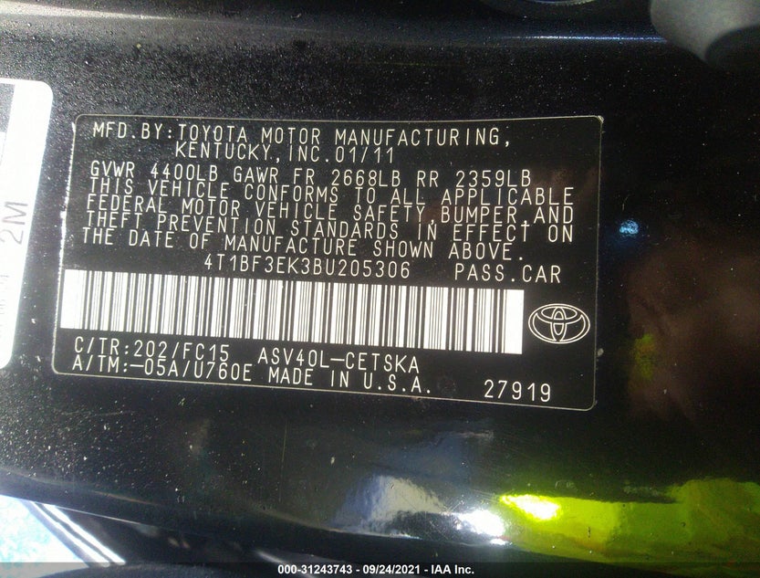 4T1BF3EK3BU205306