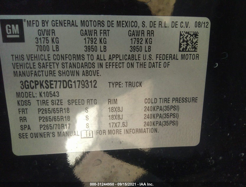 3GCPKSE77DG179312