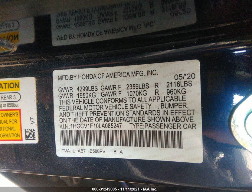 1HGCV1F10LA085247