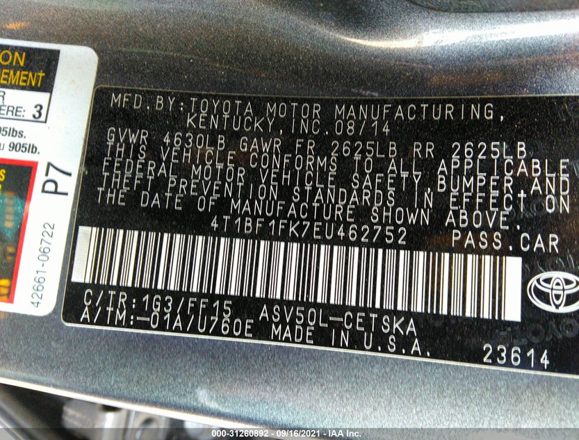 4T1BF1FK7EU462752
