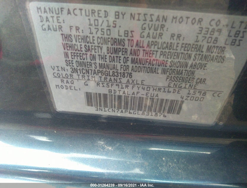 3N1CN7AP6GL831876