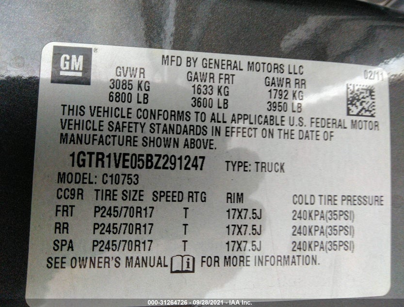 1GTR1VE05BZ291247