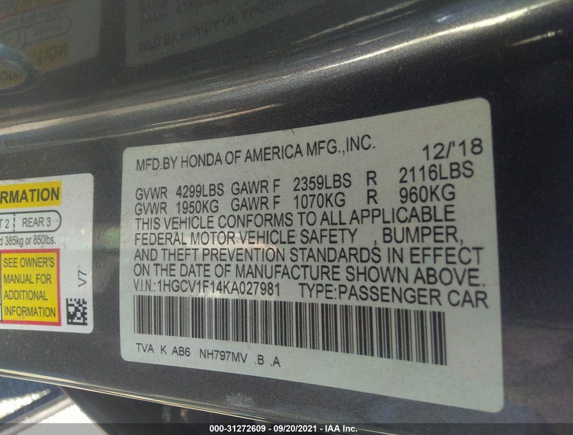 1HGCV1F14KA027981