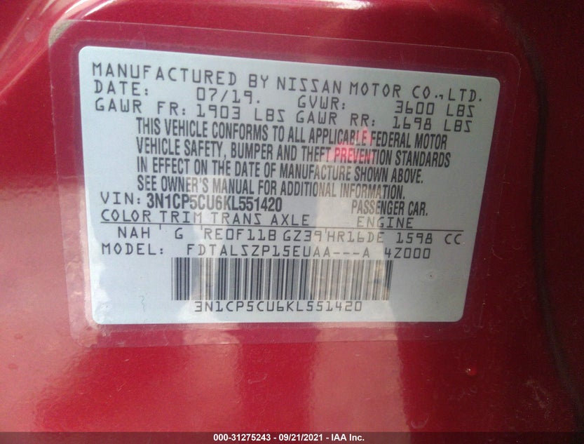 3N1CP5CU6KL551420