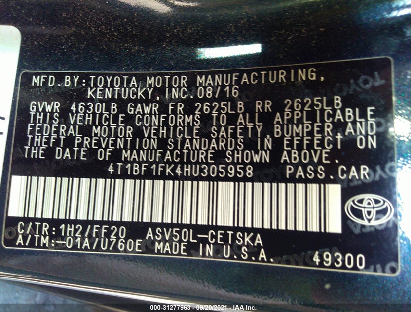 4T1BF1FK4HU305958