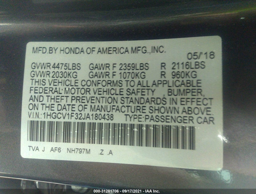 1HGCV1F32JA180438