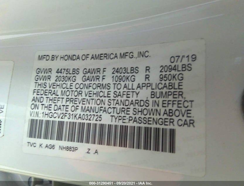 1HGCV2F31KA032725