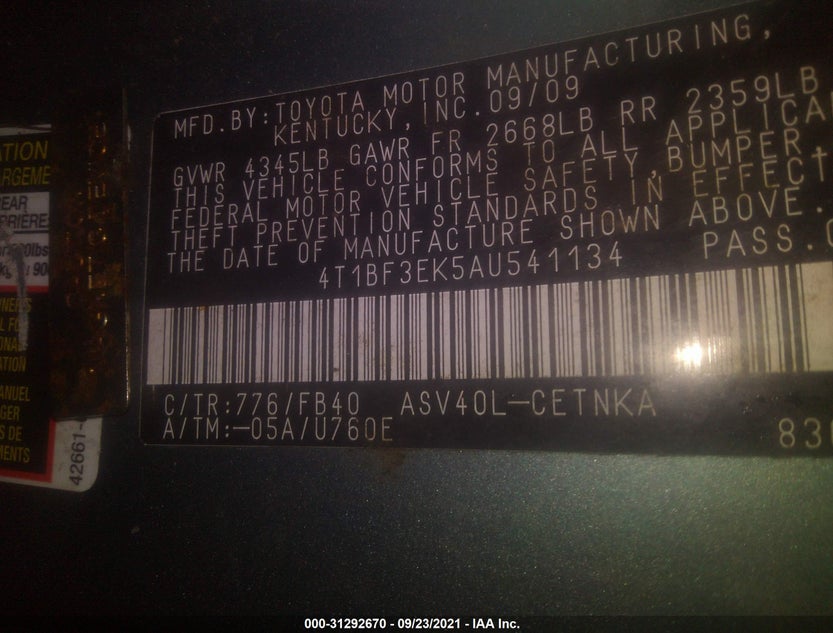4T1BF3EK5AU541134