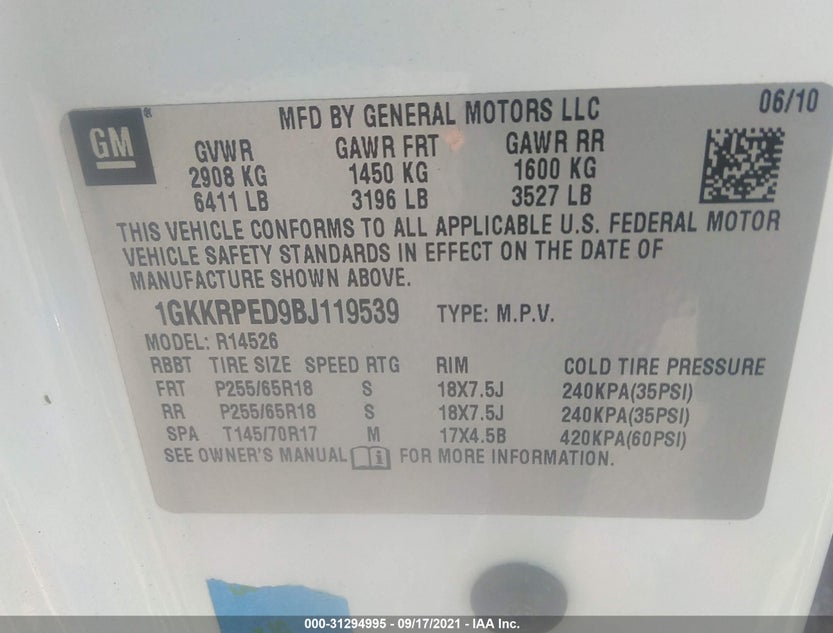 1GKKRPED9BJ119539