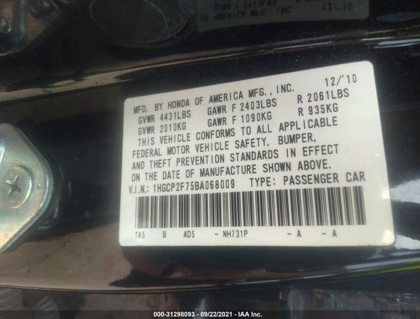 1HGCP2F75BA068009