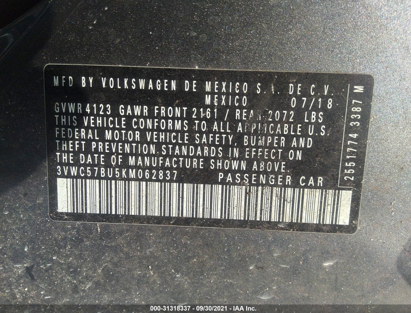 3VWC57BU5KM062837