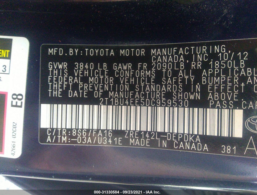 2T1BU4EE5DC959530