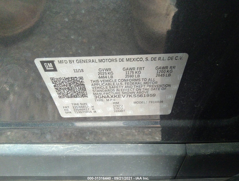 3GNAXKEV7KS561959