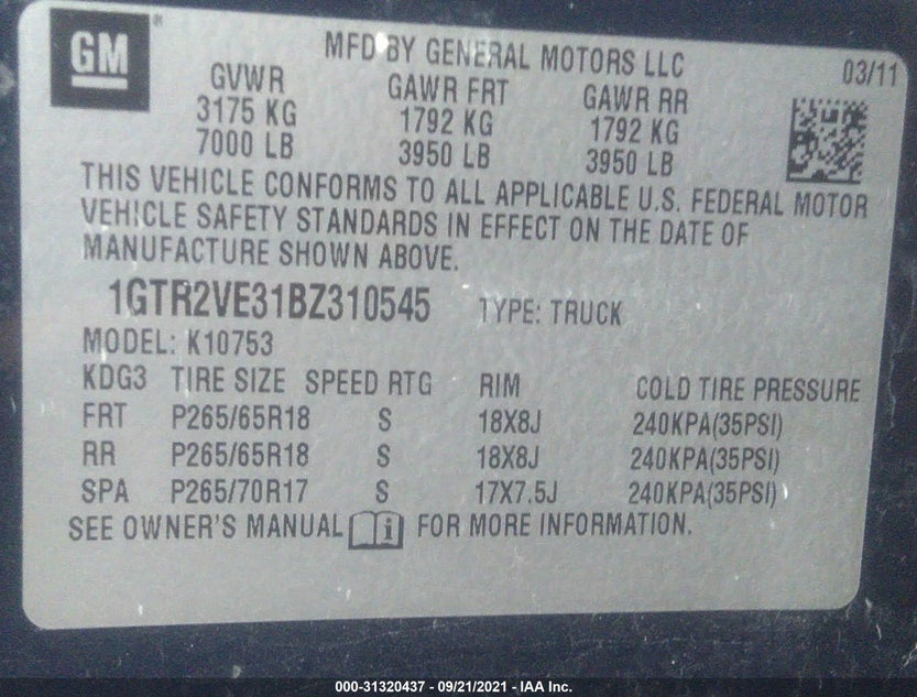 1GTR2VE31BZ310545